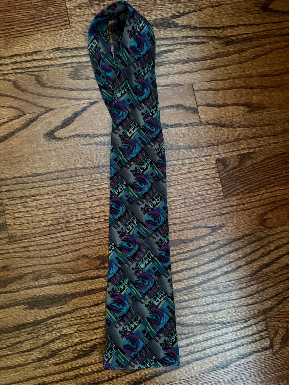 J. Garcia Silk Tie in Teal, Purple, Gray
